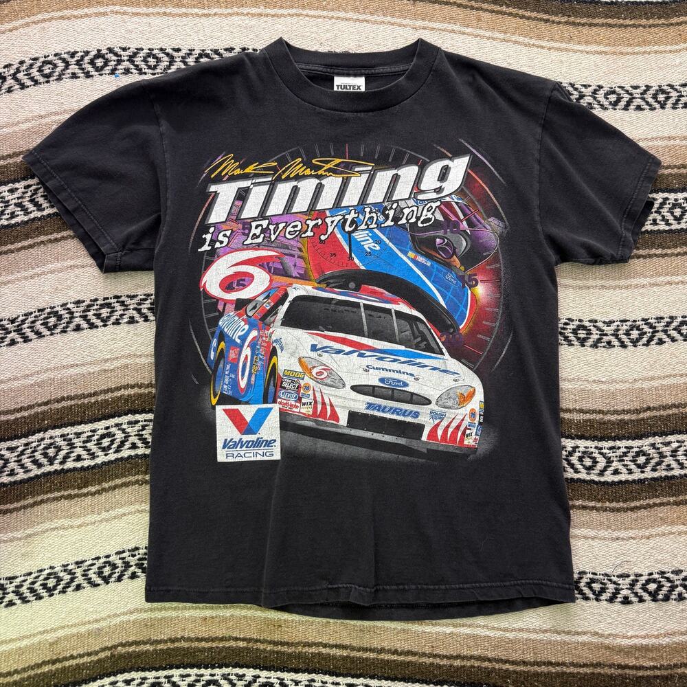 Vintage 90's Mark Martin Timing NASCAR Racing Double Sided Black Shirt Sz Large